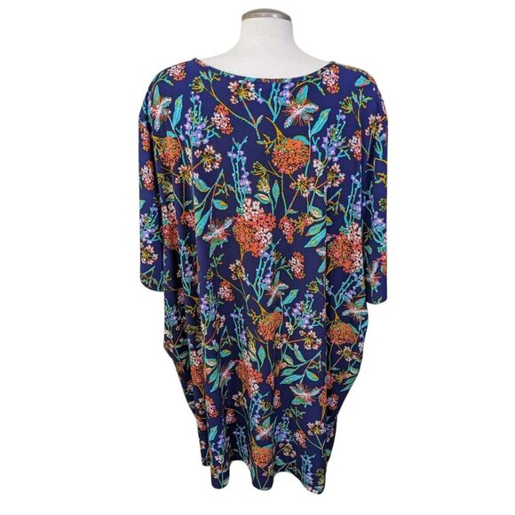 Ulla Popken Womens Tunic Top Plus 36/38 Navy Blue Floral Short Sleeve Pockets - Picture 2 of 6